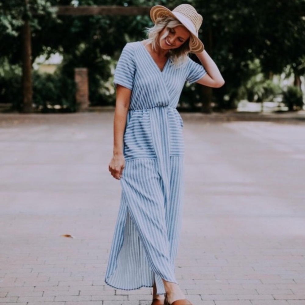 Ella Mara Blue Stripe Maxi Dress with Pockets